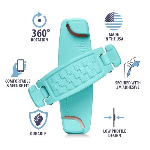SpiiderGriip 360 Rotating Phone Grip – Flat-Fold Kickstand & Secure Strap – Works with iPhone, Android, Tablets & Cases – Comfortable & Durable (Aqua) - color: Aqua