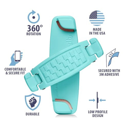 SpiiderGriip 360 Rotating Phone Grip – Flat-Fold Kickstand & Secure Strap – Works with iPhone, Android, Tablets & Cases – Comfortable & Durable (Aqua) - color: Aqua