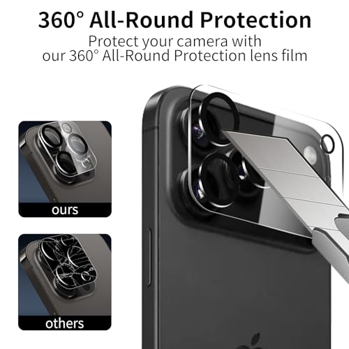 Screen Protector for iPhone 17 Pro, 3 Pack Tempered Glass Film with 3 Pack Camera Lens Protector, 9H Hardness, HD Clear, Scratch Resistant, Case Friendly, Easy Install - size: iPhone 17 Pro
