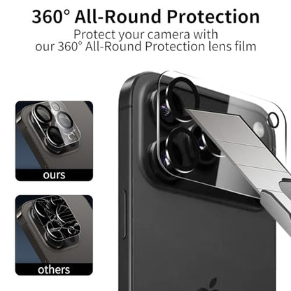 Screen Protector for iPhone 17 Pro, 3 Pack Tempered Glass Film with 3 Pack Camera Lens Protector, 9H Hardness, HD Clear, Scratch Resistant, Case Friendly, Easy Install - size: iPhone 17 Pro