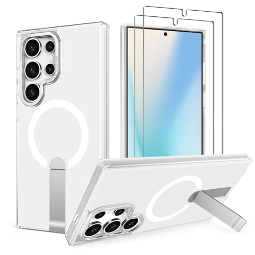 for Samsung Galaxy-S24-Ultra Case: with 2 PCS Screen Protector, Strong Magnetic Compatible with MagSafe, Invisible Kickstand, Slim Fit & Crystal Clear Case for Galaxy S24 Ultra, Clear - color: Clear, size: Galaxy S24 Ultra 6.8"