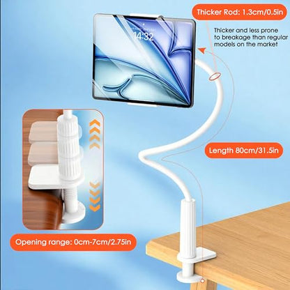 Gooseneck Tablet Stand Holder for Bed, White, Foldable Adjustable