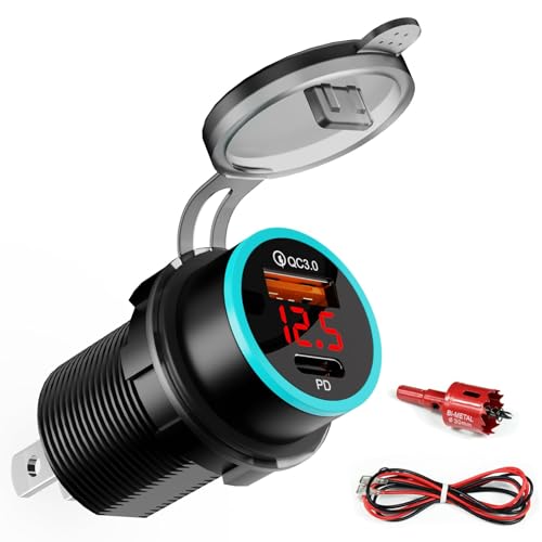 BlueFire USB C Car Charger Socket, 20W PD & QC3.0 with Voltmeter