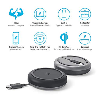 TYLT Medallion- Portable QI Wireless Charging Pad, Fast Wireless Charger QI Certified 10W Max Compatible to Apple, Samsung, Wireless Buds, and Other Capable Devices | Connects to Laptop & Powerbank