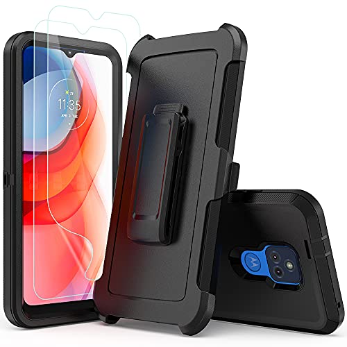 TENCO Compatible with Moto G Play 2021 Case with Screen Protectors Heavy Duty Rugged Shockproof Full Body Protection Kickstand Case with Belt Clip Holster Black Motorola Moto G Play 2021 6.5in