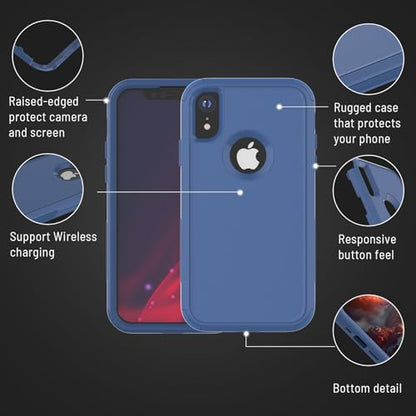 X-belmox for iPhone XR Case [Dropproof] [Shockproof] 3-Layers - Sea Blue | Heavy Duty Drop Protection Case Cover for iPhone XR 6.1 Inch with Tempered Glass Screen Protector, Blue Rugged XR Phone Case - color: Sea/Blue