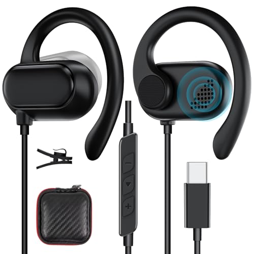 AHFYCIH Open Ear USB C Headphones Wired Earbuds with Over Ear Hook - color: Black
