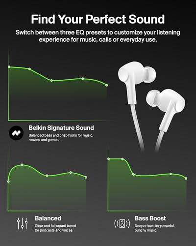 Belkin ANC Wired Earbuds, USB-C Connector, Active Noise Cancelling - color: White