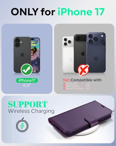 OCASE for iPhone 17 Wallet Case, Card Holder, Dark Purple | RFID Blocking, Kickstand, Magnetic Closure, PU Leather Flip Folio, Shockproof TPU Shell, Protective Phone Cover (6.3") 2025 - color: Dark Purple