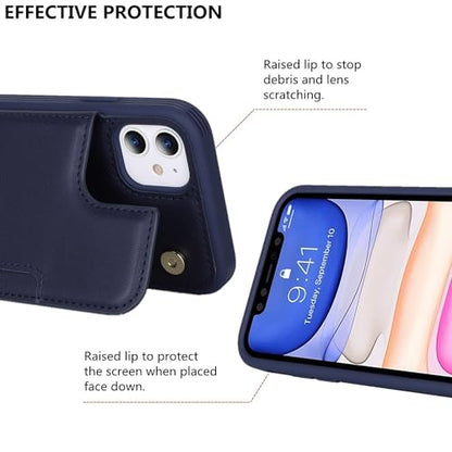 iCoverCase Compatible with iPhone 11 Case with Card Holder, Wallet Phone Case for Women Men RFID Blocking PU Leather Protective Case 6.1 Inch (Dark Blue) - color: Dark Blue