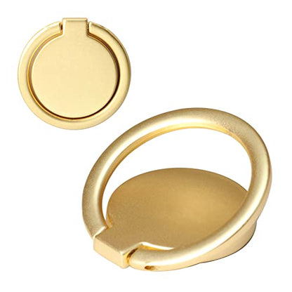 [2 Pack] Small Round Matte Finish Cell Phone Ring Holder Stand,360 Degree Rotation and 180 Degree Adjustable Finger Ring Kickstand with Frosted Metal Phone Grip (Gold)
