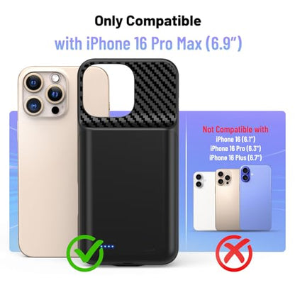 Battery Case for iPhone 16 Pro Max (6.9inch), 13800mAh High Capacity Charging Charger Case 2026 Upgraded Extended Battery Back with Tempered Glass Screen Protector for iPhone 16 Pro Max, Black - size: for iPhone 16 Pro Max (6.9inch)