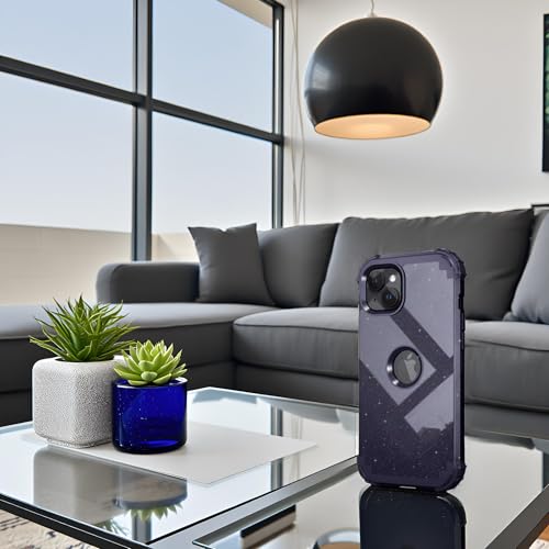 IDweel for iPhone 15 Case with Screen Protector,Luxury 3 in 1 Shockproof Slim Fit Hybrid Heavy Duty Protection Glitter Hard PC Cover Soft Silicone Sturdy Bumper Full Body Case,Glitter Navy Blue - color: Glitter Navy Blue