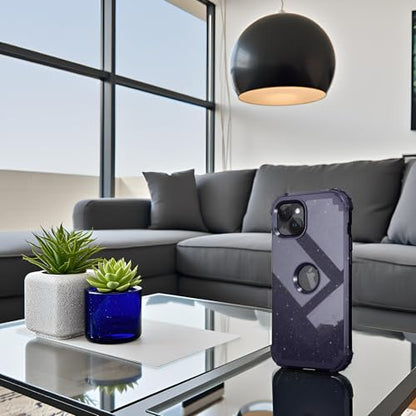 IDweel for iPhone 15 Case with Screen Protector,Luxury 3 in 1 Shockproof Slim Fit Hybrid Heavy Duty Protection Glitter Hard PC Cover Soft Silicone Sturdy Bumper Full Body Case,Glitter Navy Blue - color: Glitter Navy Blue