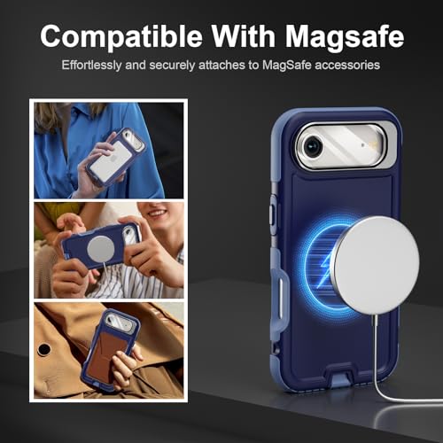 Follaroma Magnetic for iPhone 17 Air Case with Camera Stand, Blue-Purple | Built-in Glass Camera Cover,Compatible with MagSafe,Heavy Duty Shockproof Protective,Military-Grade Anti-DropDual Layer Cover - color: Blue-Purple, size: iPhone 17 Air 6.5''