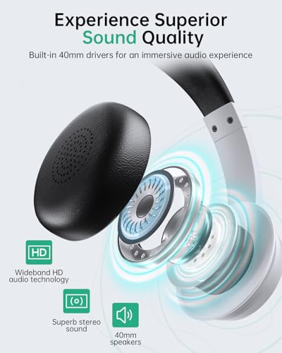 AOC Wireless Headset with Mic for Work, AI Noise Cancelling, Bluetooth - color: Black White