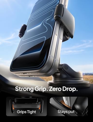 LISEN Suction Phone Mount for Car, [Ultra Suction & Less Fuss] Car Phone Holder Mount Vacuum Dashboard Phone Holder, Car Cell Phone Holder for iPhone 18 Pro Max 17 16 15 Air with Case Galaxy S26 S25 - color: Black