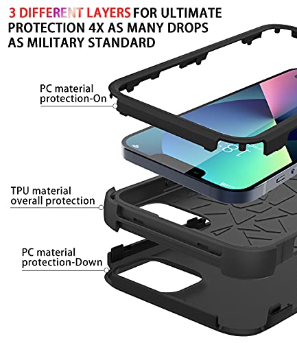 Diverbox for iPhone 13 Case [Shockproof] [Dropproof] [Dust-Proof],Heavy Duty Protection Phone Case Cover for Apple iPhone 13 (Black) - color: 13-Black