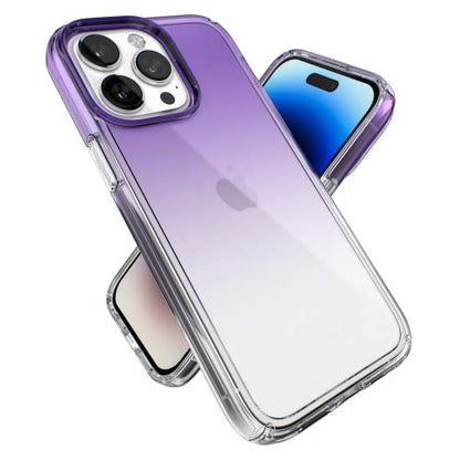 Speck Clear iPhone 14 Pro Max Case - Drop Protection, Scratch Resistant Dual Layer Slim Phone Case for 6.7" iPhones - Anti-Yellowing & Anti-Fade Case - Ombre Amethyst Purple Fade/Clear GemShell - color: Amethyst Purple Fade/Clear
