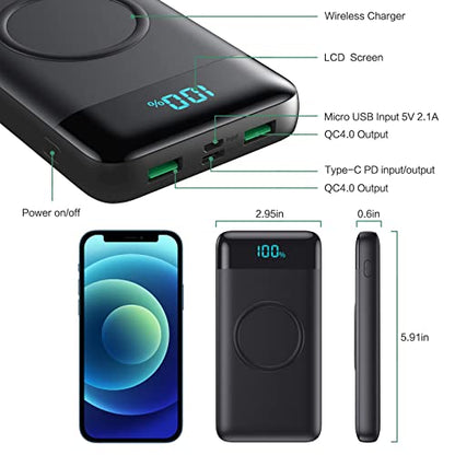 Wireless Portable Charger 30800mAh,15W Wireless Charging 25W PD QC4.0 Fast Charging USB-C Power Bank, 4 Output Travel Essential External Battery Pack Compatible with iPhone 17/16/15/14,Galaxy,Android - color: A-Matte Black
