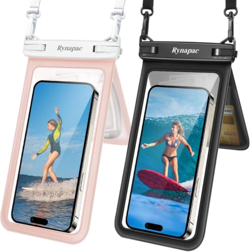 Rynapac IPX8 Double Space Waterproof Phone Pouch up to 8.5", 2 Pack | Face Unlock, Touchscreen, Underwater Photography, for iPhone 17 16 15 14 Pro Max, Includes Lanyard, Beach Cruise Essentials - color: Black & Light Pink