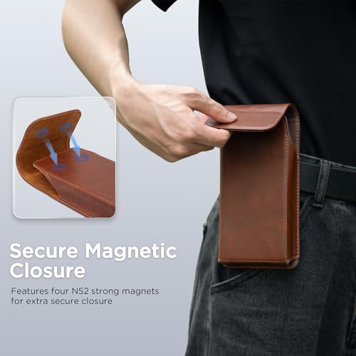 Holster for iPhone 17, 17 Pro, 16, 16 Pro, 15, 15 Pro, 14, 14 Pro, 13, 13 Pro, 12, Galaxy S26, S25, S24, Premium Leather Pouch with Belt Clip Phone Holster Belt Case, Brown -M - color: Brown, size: Medium