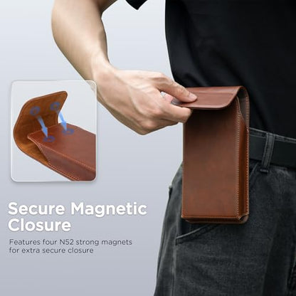 Holster for iPhone 17 Pro Max 16 Pro Max 15 Pro Max 14 Pro Max 13 Pro Max Air 16 Plus 15 Plus 14 Plus, Premium Leather Pouch with Belt Clip Phone Holster Belt Case, Brown -L - color: Brown, size: Large