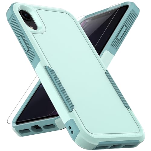 for iPhone XR Case: Dual Layer Protective Heavy Duty Cell Phone Case Shockproof Rugged Bumper Tough with Screen Protector - 16ft Military Grade Drop Tested for Appple iPhone XR (6.1 inch), Green - color: Mint Green (PC) + Mint Green (TPU)
