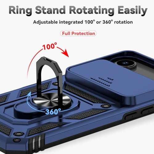 for iPhone Air Case, with Slide Camera Cover HD Screen Protector [Military Grade 16ft. Drop Tested] Ring Holder Kickstand Protective Phone Case for Apple iPhone Air 2025, Navy Blue - color: Navy Blue w/ Slide Camera 2nd gen. Military Grade