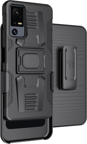 Nakedcellphone Rugged Combo for Jitterbug Smart 4 Phone Case - Black | Hybrid Cover + Belt Clip Holster, Rotating Holder, Ring Grip, with Kickstand, Mounting Plate, Fits Lively Smart4 or TCL 40XL - color: Black
