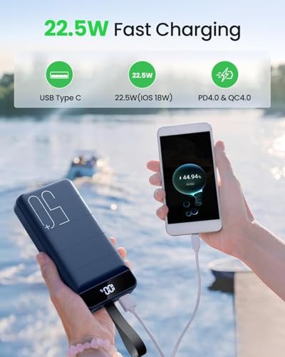 Power Bank, 50000mAh 22.5W with USB-C Fast Charging Portable Charger - color: Blue