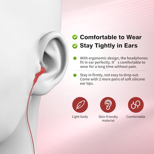 USB C Headphones for iPhone 18 Pro Max 17 16 15/Galaxy S26 FE Wired Earbuds - color: Red