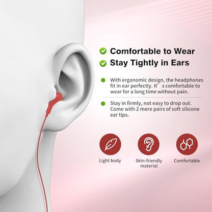 USB C Headphones for iPhone 18 Pro Max 17 16 15/Galaxy S26 FE Wired Earbuds - color: Red