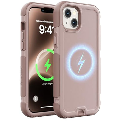 Follaroma Magnetic for iPhone 14 Plus Case, Heavy Duty Cases, Light Brown | Compatible with MagSafe, Heavy Duty Shockproof,Military-Grade Anti-Drop Protective,Dual Layer Magnetic Protection Phone Cover - color: Brown Pink, size: iPhone 14 Plus 6.7''