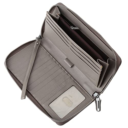 Small Compact Women Wallet RFID Blocking Genuine Leather Bifold Purse with ID Windows - color: 1- Pebbled Gray, size: One Size