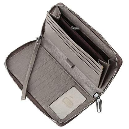 Small Compact Women Wallet RFID Blocking Genuine Leather Bifold Purse with ID Windows - color: 1- Pebbled Gray, size: One Size