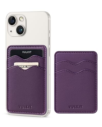 VULKIT Stick on Card Holder Compatible for iphone Leather Cell Phone Wallet Credit Card Case Strong Sticker for Women - color: Purple