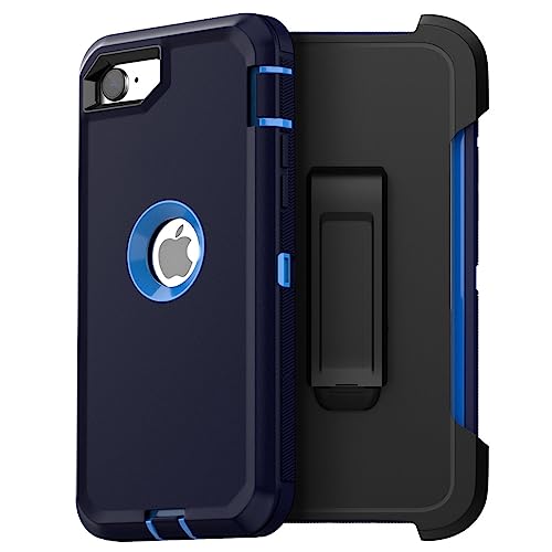 AICase for iPhone SE Case 3rd & 2nd Generation with Belt-Clip Holster, for iPhone SE 2022/2020 Case Built-in Screen Protector Heavy Duty Protective Full Body Rugged Phone Cover, Admiral Blue - color: Admiral Blue/Royal Blue+ Clip