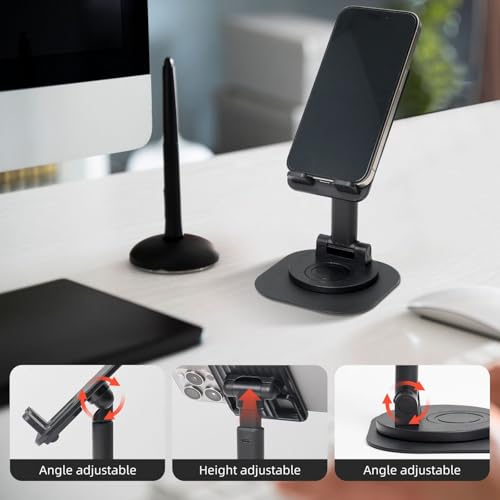 Funny Golden Retriever 360° Rotating Cell Phone Stand Height Angle Adjustable Phone Stand Portable Foldable Desktop Phone Holder Compatible with All Mobile Phones and Tablets - color: Black