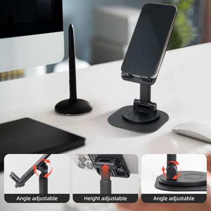 Funny Golden Retriever 360° Rotating Cell Phone Stand Height Angle Adjustable Phone Stand Portable Foldable Desktop Phone Holder Compatible with All Mobile Phones and Tablets - color: Black