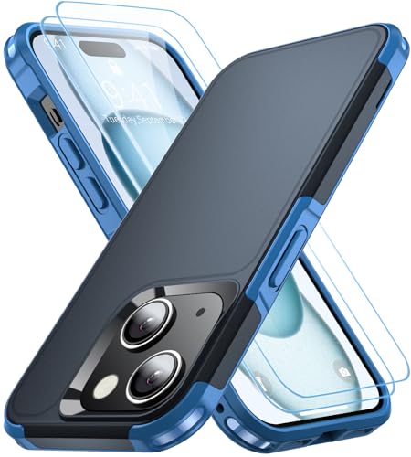 Shockproof for iPhone 15 Case,[15 FT Military Grade Drop Protection],with 2X [Tempered Glass Screen Protector ] with Air Bumpers Full-Body Protective Phone Case,Royal Blue - color: Royal Blue
