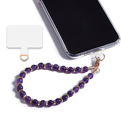 Marble Beaded Phone Wrist Strap for Women, Detachable Design - color: Amethyst Purple