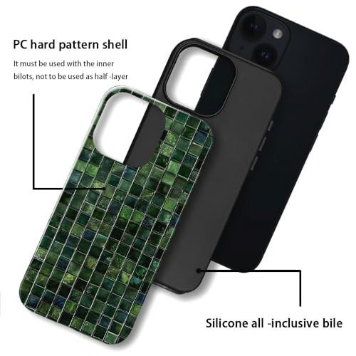DJSOK Compatible with iPhone 14,Glossy PC Anti-Scratch Shockproof Case - Aesthetic Toned Tiles Green Glass - color: Aesthetic Toned Tiles Green Glass, size: iPhone 14