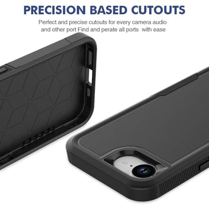 for iPhone 16E / iPhone 17E Case: Dual Layer Protective Heavy Duty Cell Phone Cover Shockproof Rugged with HD Screen Protector - Military Protection Bumper Tough - for iPhone 16E / iPhone 17E, Black - color: Black (PC) + Black (TPU)