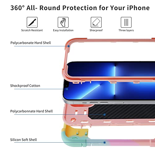 MARKILL Compatible with iPhone 13 Pro Max Case 6.7 Inch with Ring Stand, Heavy-Duty Military Grade Shockproof Phone Kids Cover for iPhone 13 Pro Max - color: Rainbow Pink, size: iPhone 13 Pro Max 6.7"