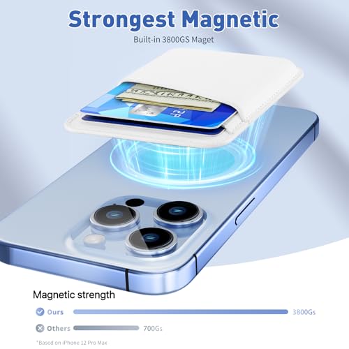SHANSHUI Magnetic Phone Wallet, Durable Leather Wallet Credit ID Bussiness Card Holder for Back of Phone Compatible with iPhone 17/16/ 15/14/ 13/12 Mini/Plus/Pro/Pro Max - color: White