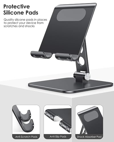 OMOTON Upgraded Adjustable Tablet Stand Holder, Heavy Duty Foldable Portable Monitor Stand, Travel Essentials for iPad Pro/Air/Mini, Surface Pro, 4.7''-15.6', Black - color: Black