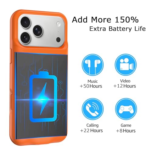 Battery Case for iPhone 17 Pro Max, Upgraded 12000mAh Pack Rechargeable Charger Case with Wireless Charging Compatible for iPhone 17 Pro Max (6.9 inch) External Battery Charging Cover (Orange) - size: iPhone 17 Pro Max-Orange