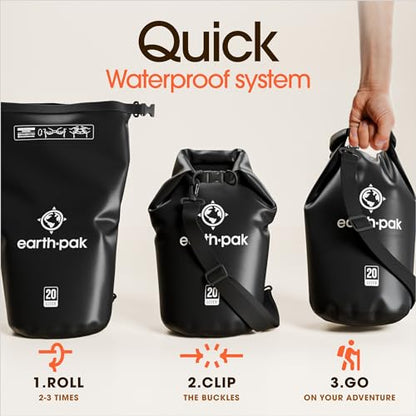 Earth Pak Waterproof Dry Bag - Roll Top Waterproof Backpack Sack Keeps Gear Dry for Kayak with Waterproof Phone Case - color: Black, size: 20L