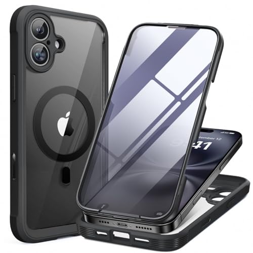 miracase for iPhone 16 Case 6.1'', Full-Body Bumper Phone case with Built-in Full Glass Screen &Camera Control,No Gap,Compatible with MagSafe,Drop Proof 16 Cover,Black - color: Magnetic Classic Black, size: iPhone 16